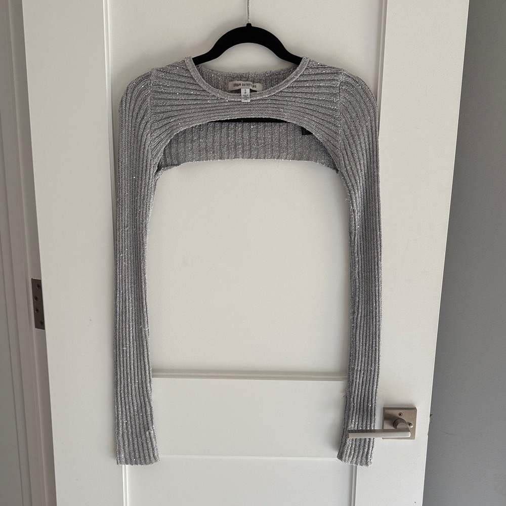 Urban Outfitters Silver Ribbed Knit Bolero Shrug